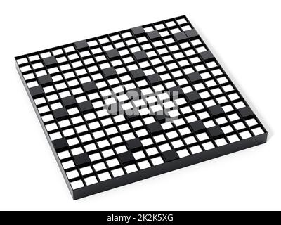 Puzzle cruciverba isolato su sfondo bianco. Illustrazione 3D Foto Stock