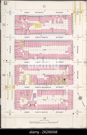 Cartografica, Mappe. 1910. Lionel Pincus e la Principessa Firyal Map Division. Assicurazione antincendio , New York (stato), Real Property , New York (stato), Cities & Cities , New York (stato) Manhattan, V. 4, Plate No. 51 Mappa delimitata da E. 50th St., 2nd Ave., E. 46th St., 3rd Ave. Foto Stock