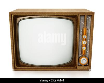 Televisione vintage isolata su sfondo bianco. Illustrazione 3D Foto Stock