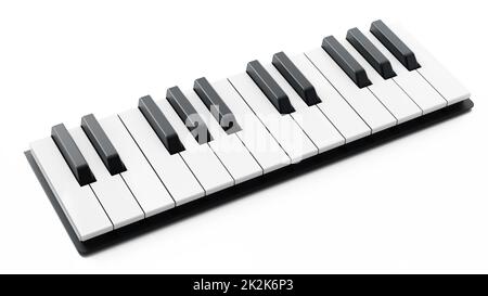 Tasti piano isolati su sfondo bianco. Illustrazione 3D Foto Stock