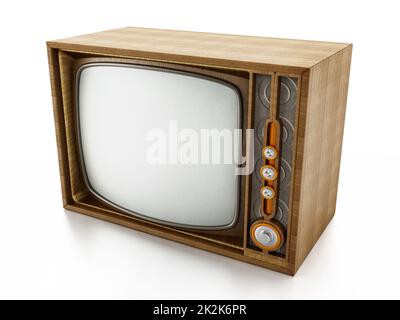 Televisione vintage isolata su sfondo bianco. Illustrazione 3D Foto Stock