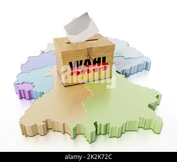 Ballottaggio sulla mappa della Germania diviso in regioni. Illustrazione 3D Foto Stock