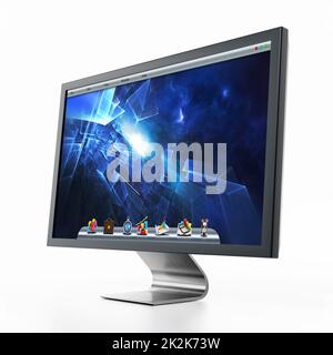 Monitor per computer con sfondo blu. Illustrazione 3D Foto Stock