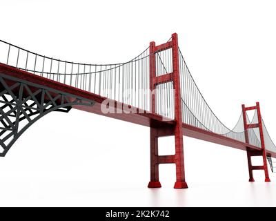 Ponte sospeso isolato su sfondo bianco. Illustrazione 3D Foto Stock