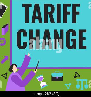 Didascalia concettuale Modifica tariffaria. Foto concettuale Emendamento delle tasse di esportazione di importazione per l'imprenditore di beni e servizi che punta FingerPresentation Board che rappresenta i progetti di pianificazione. Foto Stock