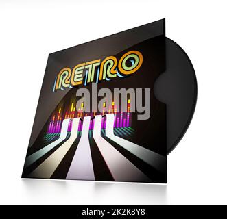 Disco in vinile d'epoca isolato su sfondo bianco. Illustrazione 3D Foto Stock