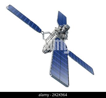 Satellite isolato su sfondo bianco. Illustrazione 3D Foto Stock