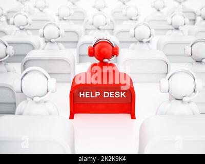 Rappresentante del cliente con l'auricolare seduto all'help desk. Illustrazione 3D Foto Stock