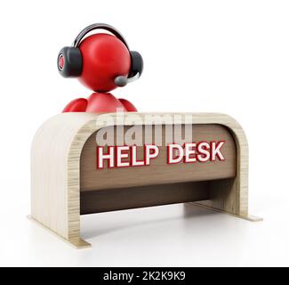 Rappresentante del cliente con l'auricolare seduto all'help desk. Illustrazione 3D Foto Stock