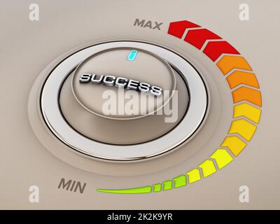 Manopola di controllo in stile vintage con parola di successo. Illustrazione 3D Foto Stock