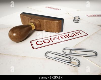 Timbro di copyright presente sui documenti. Illustrazione 3D Foto Stock
