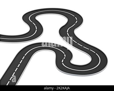 Strada curva isolata su sfondo bianco. Illustrazione 3D Foto Stock