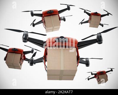 Vano di carico per droni senza equipaggio. Illustrazione 3D Foto Stock