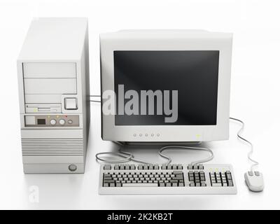 Generico annata 90's stile computer isolato su bianco. Illustrazione 3D Foto Stock