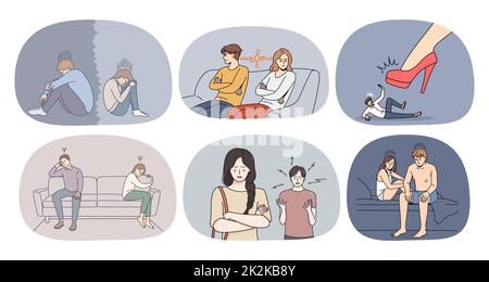 Insieme di coppia infelice soffrono di problemi di relazione Foto Stock