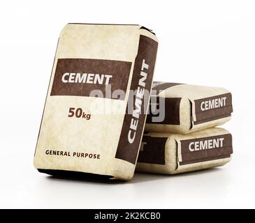 Sacchetti di cemento con design generico del contenitore isolato su sfondo bianco. Illustrazione 3D Foto Stock