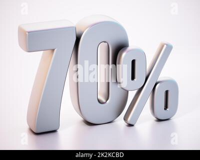 70% di parola in piedi su superficie bianca con riflessi morbidi. Illustrazione 3D Foto Stock