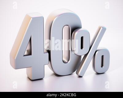 40% di parola in piedi su superficie bianca con riflessi morbidi. Illustrazione 3D Foto Stock