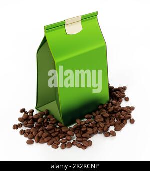 Caffè in grani e caffè con filtro. Illustrazione 3D Foto Stock