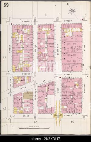 Cartografica, Mappe. 1884 - 1936. Lionel Pincus e la Principessa Firyal Map Division. Assicurazione antincendio , New York (stato), Real Property , New York (stato), Cities & Cities , New York (stato) Manhattan, V. 1, Plate No. 69 Mappa delimitata da Spring St., Wooster St., Grand St., Sullivan St. Foto Stock