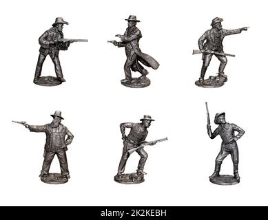 Cowboy. Gunslingers dal selvaggio West in diverse posizioni. Foto con figure in stagno. Foto Stock