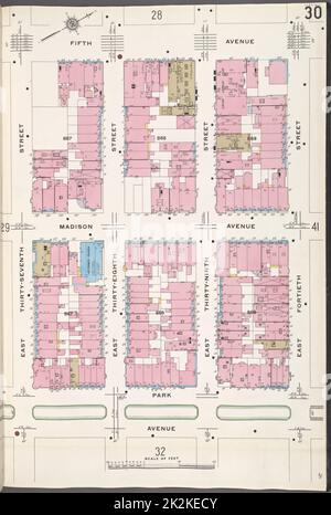 Cartografica, Mappe. 1910. Lionel Pincus e la Principessa Firyal Map Division. Assicurazione antincendio , New York (stato), Real Property , New York (stato), Cities & Cities , New York (stato) Manhattan, V. 4, Plate No. 30 Mappa delimitata da 5th Ave., E. 40th St., Park Ave., E. 37th St Foto Stock