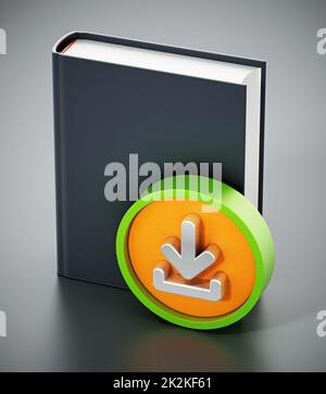 Libro con icona freccia di download. Illustrazione 3D Foto Stock