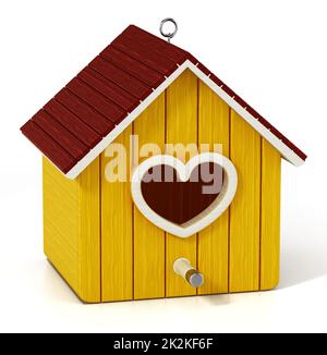 Bird house con porta a forma di cuore. Illustrazione 3D Foto Stock