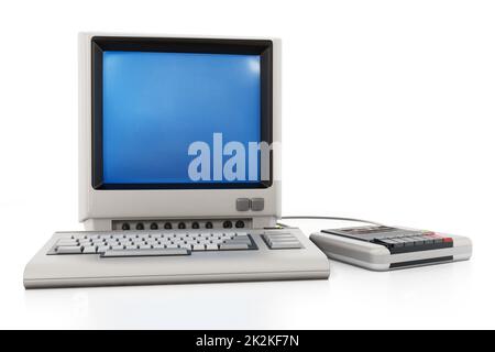 Personal computer vintage con lettore di cassette. Illustrazione 3D Foto Stock