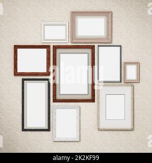 Cornici disposte sulla parete. 3D dimensioni Foto Stock
