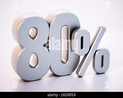 80% di parola in piedi su superficie bianca con riflessi morbidi. Illustrazione 3D Foto Stock