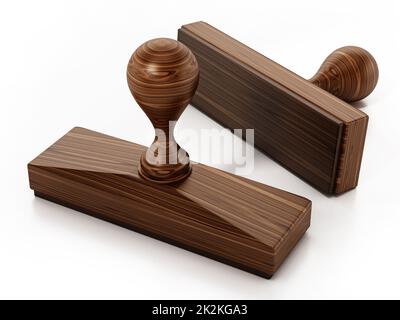 Francobolli di legno isolati su sfondo bianco. Illustrazione 3D Foto Stock