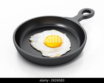 Uovo in una padella isolato su fondo bianco. Illustrazione 3D Foto Stock