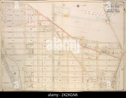 Cartografica, Mappe. 1908 - 1912. Lionel Pincus e Princess Firyal Map Division Queens, Vol. 2, Double Page Plate No. 5; parte di Long Island City Ward One (parte di Old Ward 2) Newtown Ward Two; Mappa delimitata da Woodside Ave., Celtic Ave. (Autostrada per Calvario Cemetery), Thomson Ave.; Inclusi Greenpoint Ave., Bushwick e Newtown Turnpike, Hunters Point Ave., Borden Ave., Van Pelt St., Harold Ave., Middleburg Ave. Foto Stock