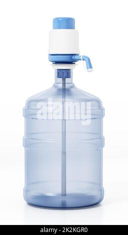 Contenitore e pompa dell'acqua generici isolati su sfondo bianco. Illustrazione 3D Foto Stock