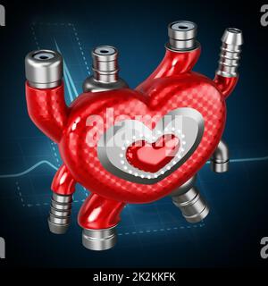 Cuore artificiale sullo sfondo del battito cardiaco. Illustrazione 3D Foto Stock