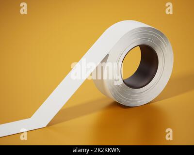 Nastro elettrico bianco isolato su sfondo giallo. Illustrazione 3D Foto Stock