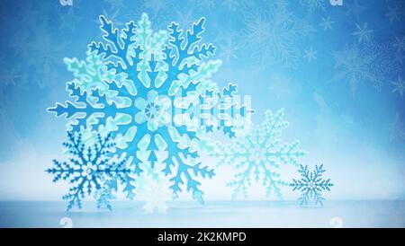 Astratto morbido sfondo blu fiocco di neve. Illustrazione 3D Foto Stock
