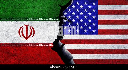 USA e Iran bandiere insieme. Rapporti tra Iran e Stati Uniti d'America. USA vs Iran Foto Stock