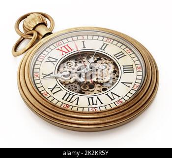 Orologio da tasca antico isolato su sfondo bianco. Illustrazione 3D Foto Stock