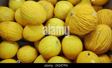 Meloni maturi, sfondo per la vendita di frutta Foto Stock