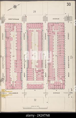 Cartografica, Mappe. 1912. Lionel Pincus e la Principessa Firyal Map Division. Assicurazione antincendio , New York (stato), Real Property , New York (stato), Cities & Cities , New York (stato) Manhattan V. 7, Plate No. 30 Mappa delimitata da Amsterdam Ave., W. 96th St., Columbus Ave., W. 93rd St Foto Stock