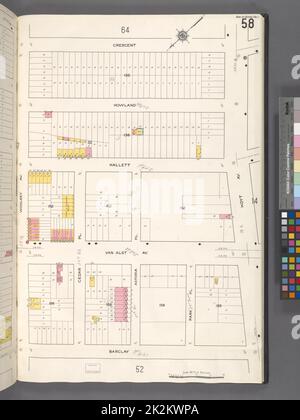 Cartografica, Mappe. 1884 - 1936. Lionel Pincus e la Principessa Firyal Map Division. Assicurazione antincendio , New York (stato), Real Property , New York (stato), Cities & Cities , New York (stato) Queens V. 2, Plate No. 58 Mappa delimitata da Crescent, Hoyt Ave., Barclay, Woolsey Ave. Foto Stock