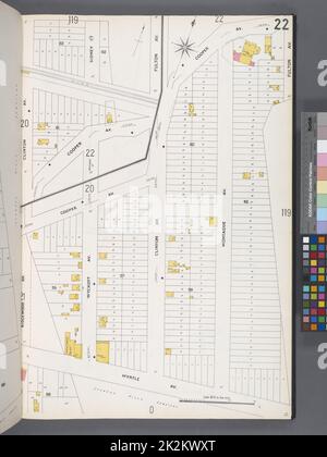 Cartografica, Mappe. 1884 - 1936. Lionel Pincus e la Principessa Firyal Map Division. Assicurazione antincendio , New York (stato), Real Property , New York (stato), Cities & Cities , New York (stato) Queens V. 3, Plate No. 22 Mappa delimitata da Cooper Ave., Fulton Ave., Myrtle Ave., Clinton Ave. Foto Stock