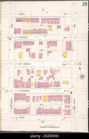 Cartografica, Mappe. 1884 - 1936. Lionel Pincus e la Principessa Firyal Map Division. Assicurazione antincendio , New York (stato), Real Property , New York (stato), Cities & Cities , New York (stato) Brooklyn V. 7, Plate No. 28 Mappa delimitata da Dean St., New York Ave., Park Pl., Nostrand Ave. Foto Stock