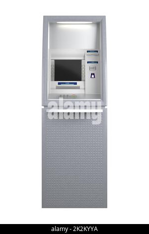 Macchina ATM isolata su illustrazione 3D bianca Foto Stock