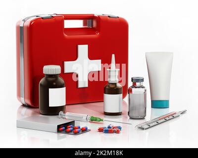 Immagini Stock - Kit Medico Di Pronto Soccorso Su Sfondo Blu. Image  171054667