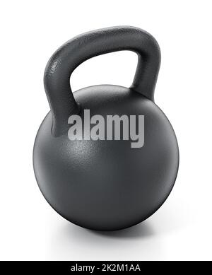 Kettlebell nero isolato su sfondo bianco. Illustrazione 3D Foto Stock