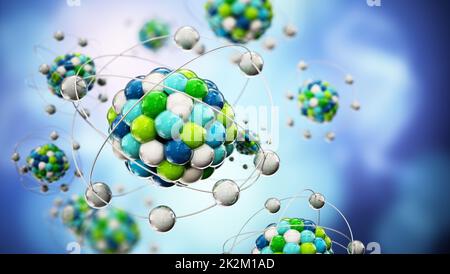 Modello di molecola astratta costituito da sfere colorate. Illustrazione 3D Foto Stock