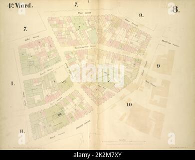 Cartografica, Mappe. 1855. Lionel Pincus e la Principessa Firyal Map Division. Manhattan (New York, N.Y.), Real Property , New York (state) , New York 4th Ward. Targa 8: Mappa delimitata da Gold Street, Frankfort Street, Rose Street, Madison Street, Pearl Street, Oak Street, Franklin Square, Ferry Street; Jacob Street, Vandewater Street, Cliff Street Foto Stock